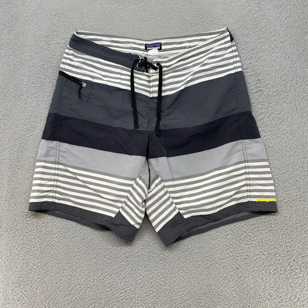 Patagonia Board Shorts Mens 36‎ Wavefarer Outdoor Striped Beach Surf Pocket Gray